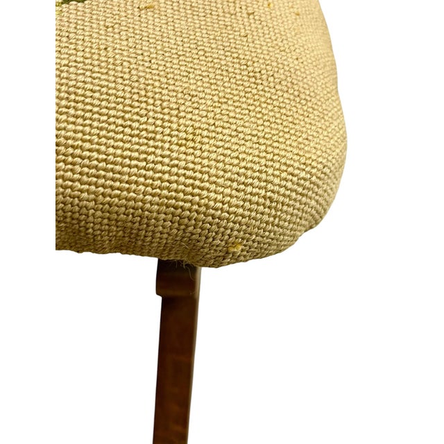 Vintage English Needlepoint Footstool With Carved Oak Base | Mid-Century Upholstered Stool For Sale - Image 9 of 18