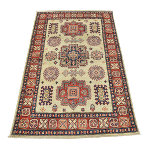 Kazak Rug 4′ X 6’1” Blue Wool Tribal Hand-Knotted Oriental Carpet