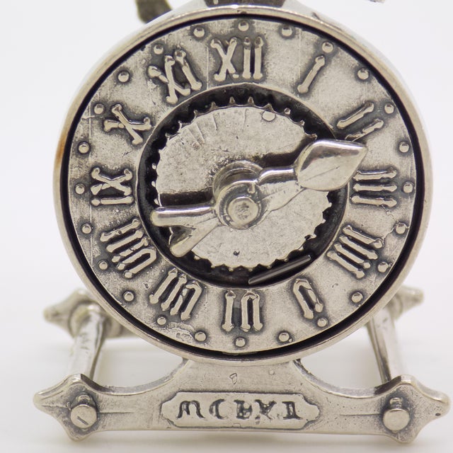 Large Vintage Italian Silver 800 English Clock Figurine from Arezzo, 1980s For Sale - Image 3 of 14