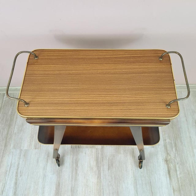 Mid-Century Bar Trolley in Wood and Brass, 1960s For Sale - Image 10 of 12