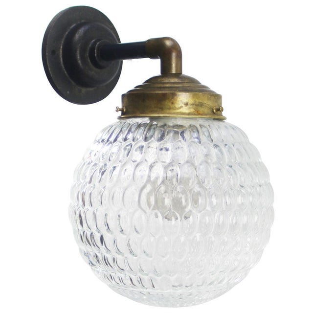 Mid-Century Modern Clear Glass Vintage Industrial Brass Cast Iron Sconces Wall Lights For Sale - Image 3 of 6