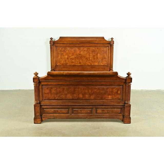French Ethan Allen French Louis Philippe Burl Wood Queen Size Bed For Sale - Image 3 of 12