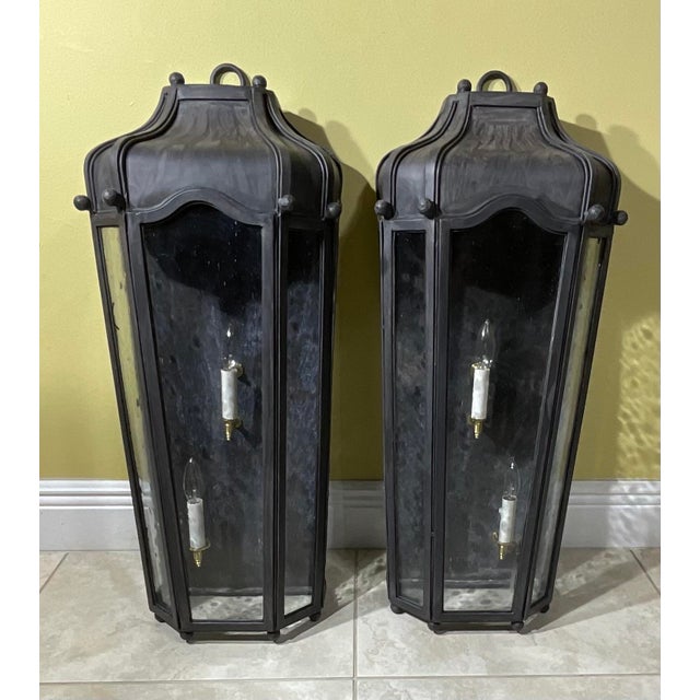 Large Exceptional Pair of Hand-Forged Iron Wall Lanterns Architectural Sconces For Sale - Image 10 of 17