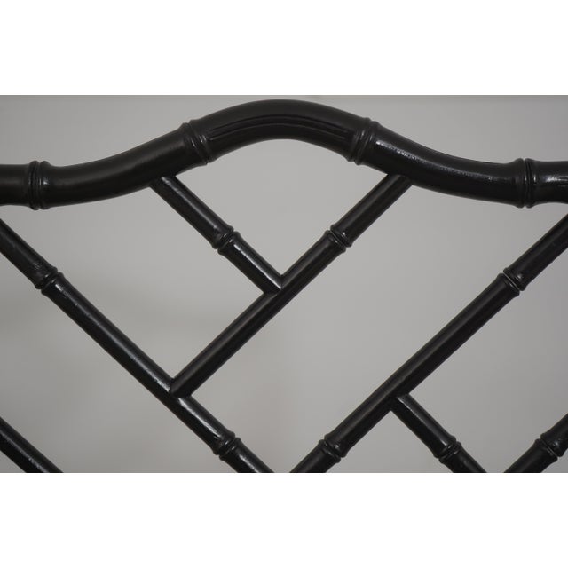 1980s Pair of Ebonized Chinese Chippendale Faux Bamboo Dining Arm Chairs For Sale - Image 5 of 18