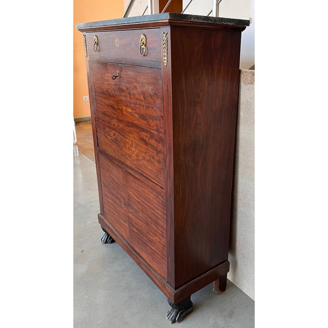 19th Century Classical Charles X Burled Mahogany Secretaire a Abattant For Sale - Image 4 of 13