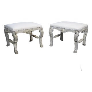 Pair of Antique Painted Italian Tabouret Stools From Turin, 19th Century For Sale
