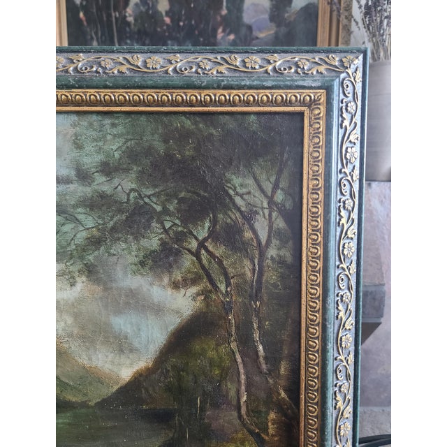 Antique 19th Century Oil Painting Moody Woodland Landscape With Deer For Sale - Image 10 of 15