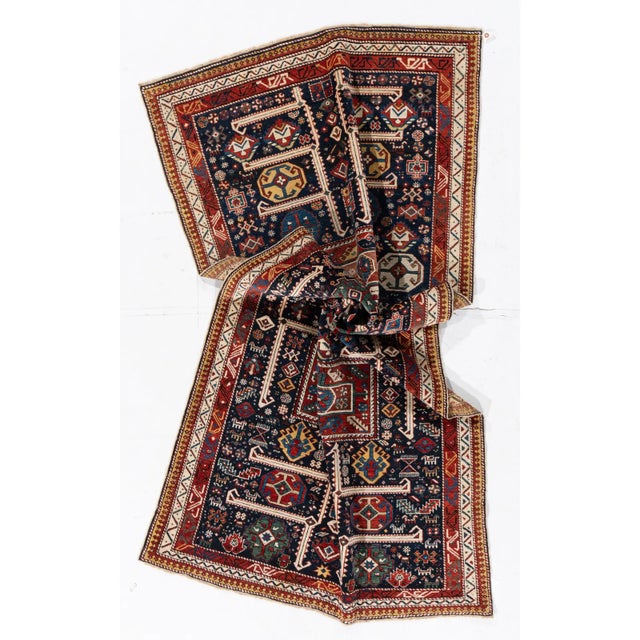 19th Century Antique Circa 1880 Blue Akstafa Caucasian Hand Knotted Rug 3ft 10in X 8ft 2in For Sale - Image 5 of 11