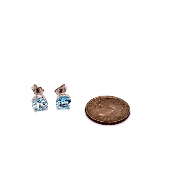 Natural Aquamarine Stud Earrings 14Karat White Gold 1.0 TCW Certified For Sale - Image 10 of 11