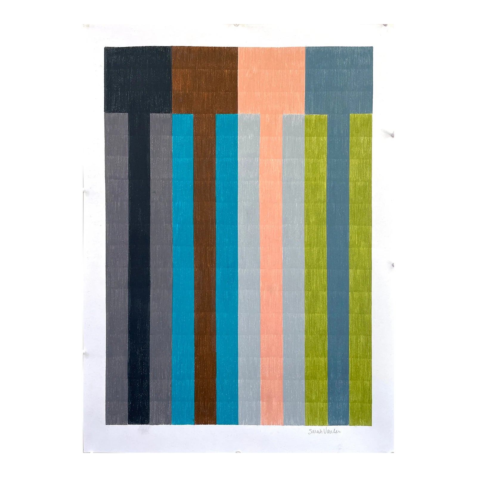 Color Pencil Drawing With Multicolor Stripes | Chairish