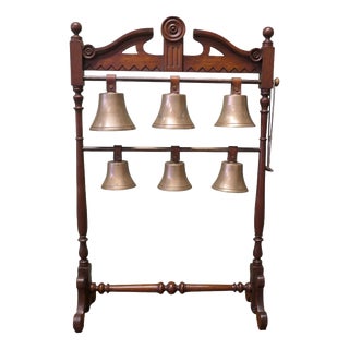Antique Walnut Rack with Tuned Musical Brass Bells, 1800s For Sale