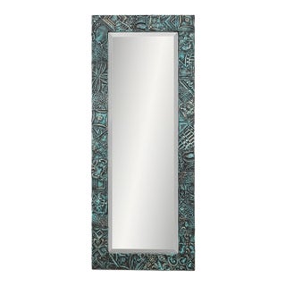 Handcrafted Teal & Black Patch Tin Ceiling Dressing Mirror For Sale