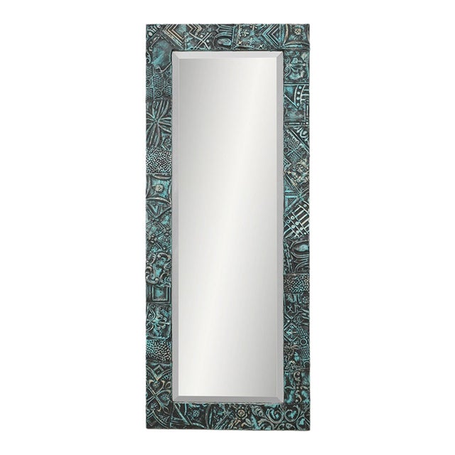 Handcrafted Teal & Black Patch Tin Ceiling Dressing Mirror For Sale