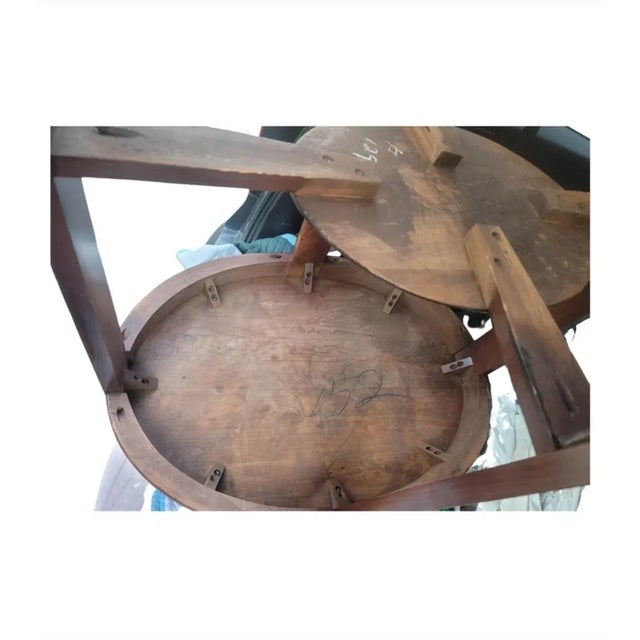 Wood Vintage Tiered Stretcher Oval Walnut Occasional Card, Tea, Desert or Bar Table For Sale - Image 7 of 8