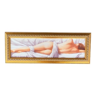 1990s Reclining Nude Draped Art Print in Ornate Gilt Frame For Sale