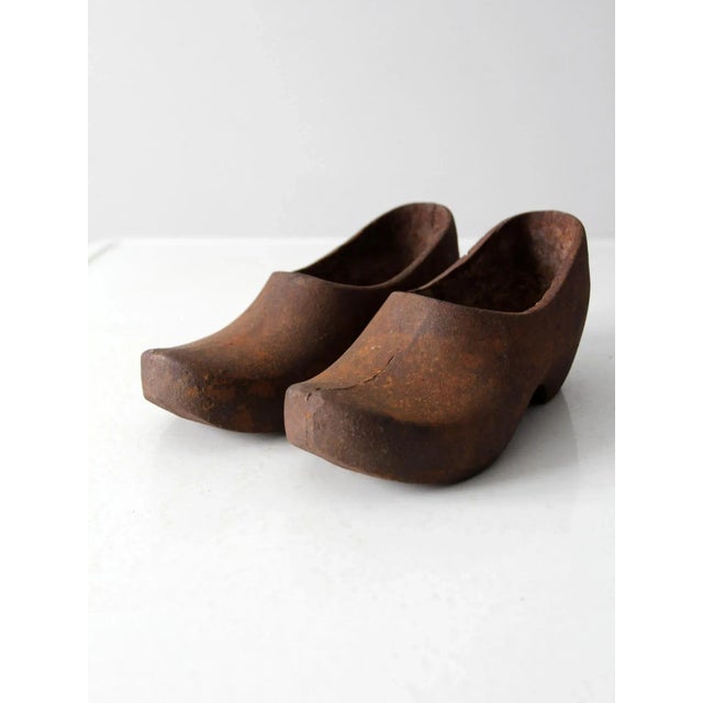 Metal Vintage Cast Iron Decorative Clogs Pair For Sale - Image 7 of 12