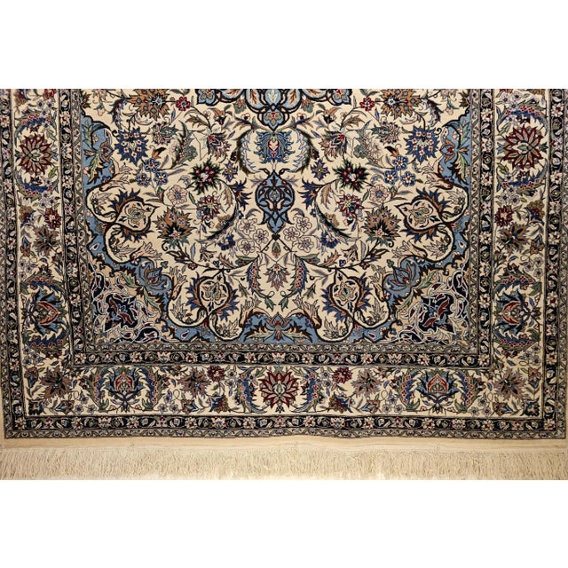 Traditional Vintage Tabriz Area Rug, Handwoven Wool, Floral Pattern, Ivory & Blue, 6’ X 8’ For Sale - Image 3 of 12