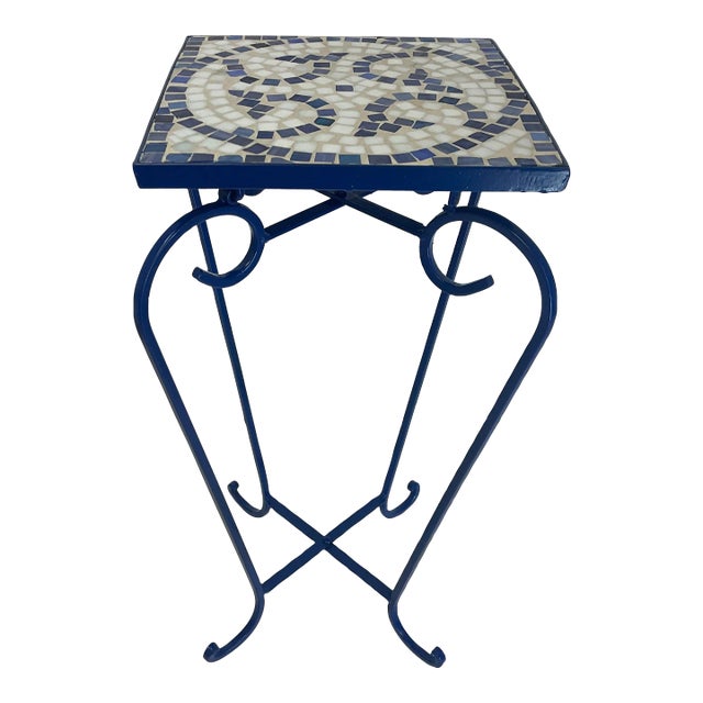 1980s Vintage Outdoor Garden Mosaic Tile Drinks Table, Newly Painted For Sale