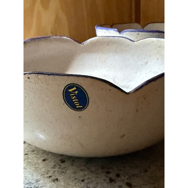 Hand-Thrown Ceramic Bowls with Scalloped Rim and Hydrangea Motif, 1980s, Set of 2 For Sale - Image 12 of 16