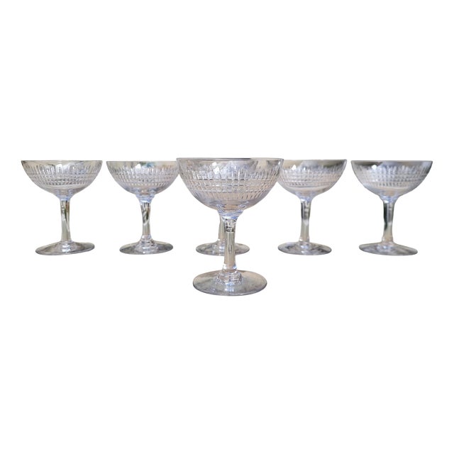 Antique Crystal Champagne Glasses with Nancy Pattern from Baccarat, 1890s, Set of 6 For Sale