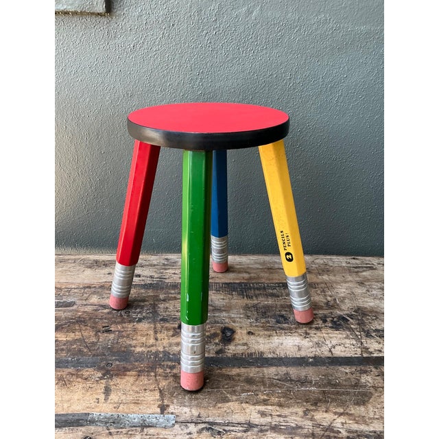 Mid-Century Modern Vintage Multicolor Pencil Stool For Sale - Image 3 of 11