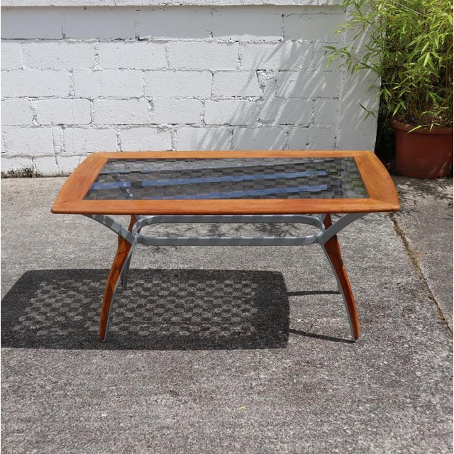 Vintage Italian Glass-Wood and Metal Dining Table For Sale - Image 4 of 18