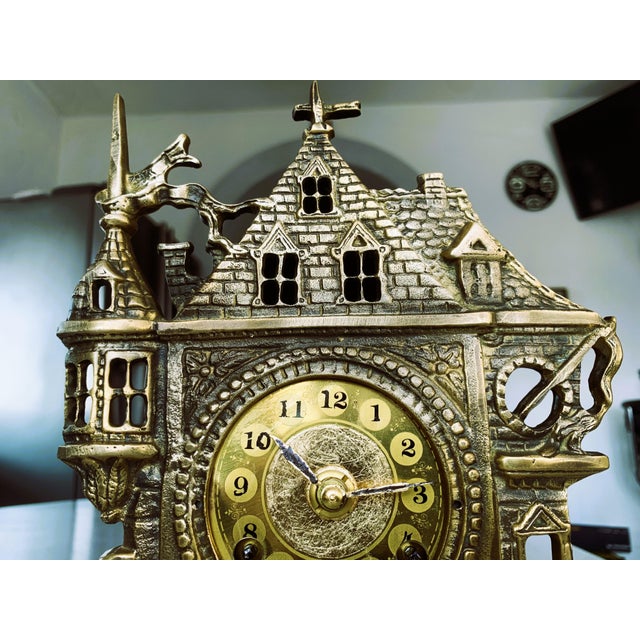 German Mantel Clock in Brass, 1950s For Sale - Image 11 of 18