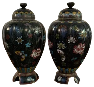 Antique Cloisonne Lidded Vases, 1900, Set of 2
