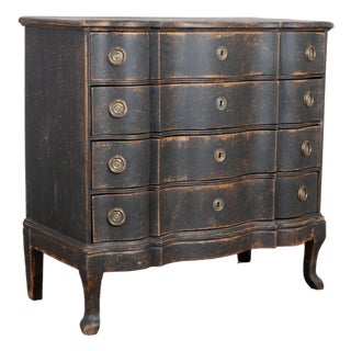 Late 18th Century Danish Black Painted Oak Rococo Chest of Four Drawers For Sale