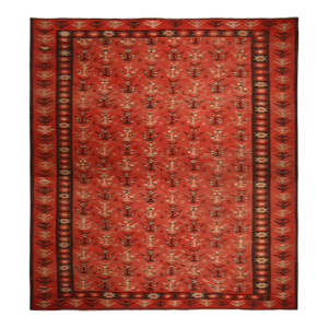 Vintage Mid-Century Pirot Salmon Red and Beige-Brown Wool Kilim Rug