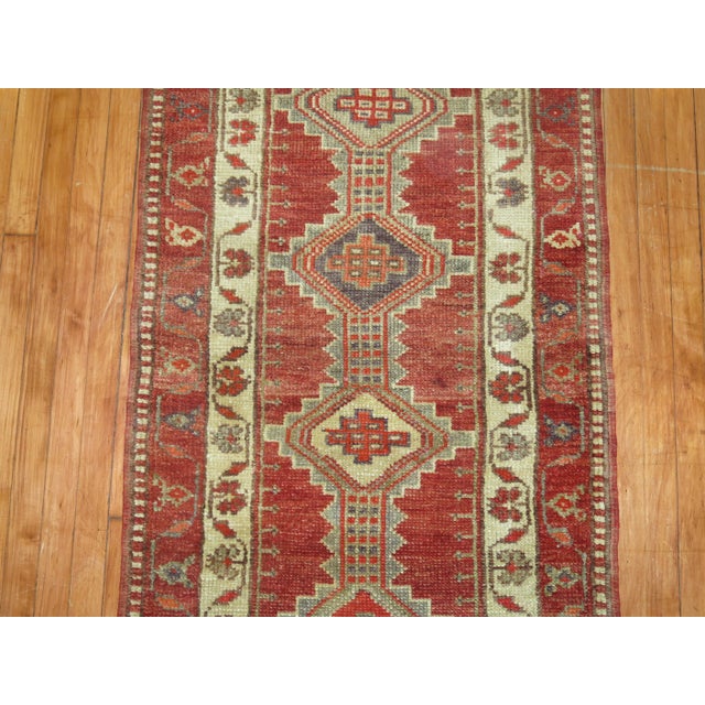 Late 20th Century Zabihi Collection Brick Red Turkish Geometric Runner For Sale - Image 5 of 5
