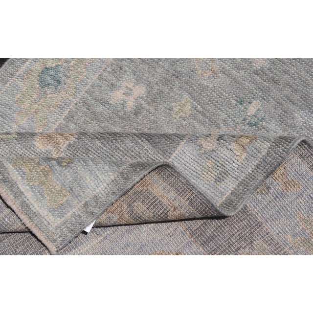 Turkish Oushak Rug With Soft Gray Field and Pale Blue Medallion For Sale - Image 9 of 12