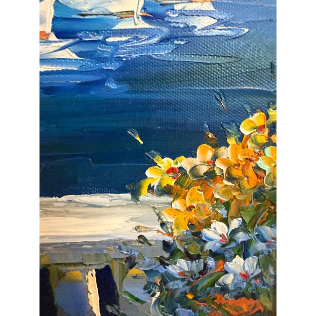 Mediterranean Coastal Harbor Oil Painting Signed Rossini Framed Seascape Art For Sale - Image 9 of 10