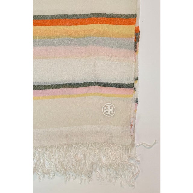 Modern Cashmere and Linen Striped Shawl/Throw by Tory Burch - For Sale - Image 3 of 5