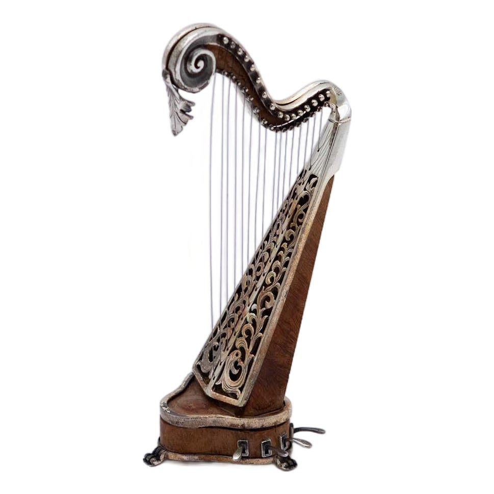 Silver Harp Miniature with Wooden Frame | Chairish