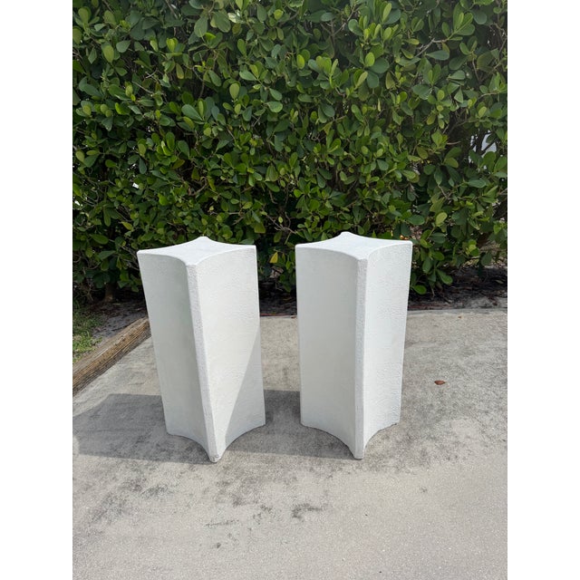 Vintage 30” Sculptural White Plaster Pedestals, a Pair For Sale In Naples, FL - Image 6 of 12