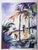 Contemporary watercolor on paper painting of a coastal scene with palm trees. Unsigned. Unframed.