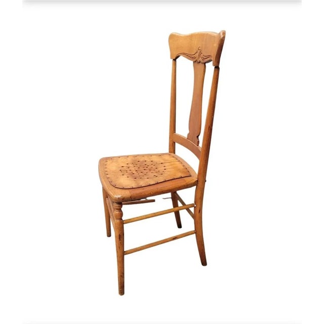 Antique New England T-Back Punch Holes Seat Maple Chair, 1860s For Sale - Image 10 of 12