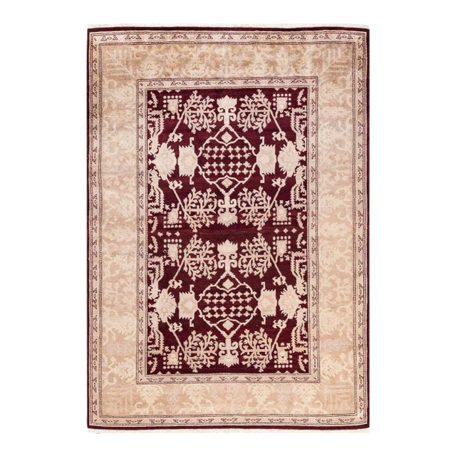 Vintage Tribal Hand Knotted Wool Area Rug, Burgundy - 6'2" X 8'9" For Sale