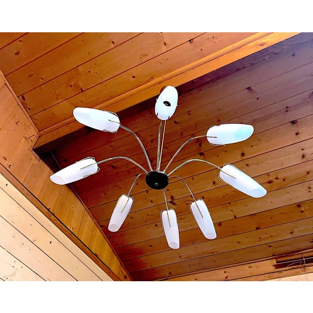 Stilnovo Mid-Century Spider Black & Brass Chandelier, Eight Lights, Italy For Sale - Image 4 of 7