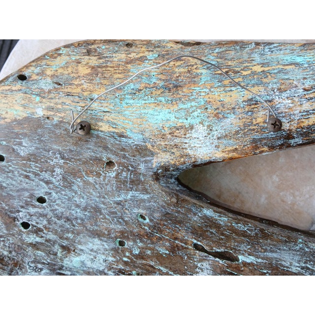 1970s Vintage Old Driftwood Painted Folk Art Fish Wall Hanging For Sale - Image 5 of 7