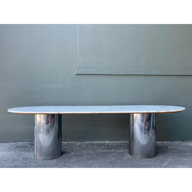 Vintage Boho Brueton Double Cylinder Marble Dining Table For Sale - Image 12 of 12