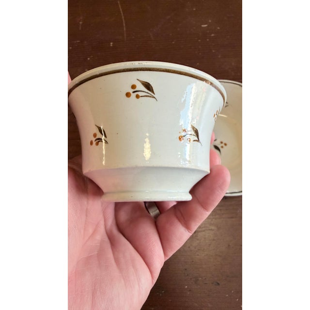 Antique Leeds Pearlware Cup and Saucer With Brown Foliate Decoration, Circa 1800 For Sale - Image 6 of 12