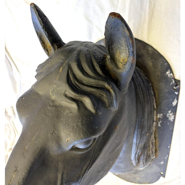 Antique French Life Size Heavy Cast Iron Horse Head Wall Mount Plaque Indoor/ Outdoor For Sale - Image 18 of 18