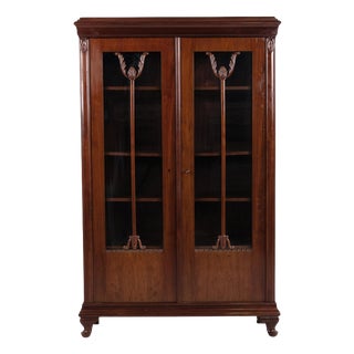 Display Cabinet in Hand-Polished Mahogany with Glass Doors, 1900 For Sale