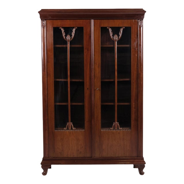 Display Cabinet in Hand-Polished Mahogany with Glass Doors, 1900 For Sale