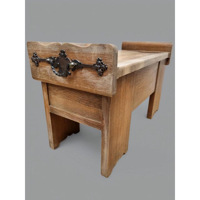Brutalist Oak Hall Chest Bench with Black Iron Hardware, 1960s For Sale - Image 11 of 13
