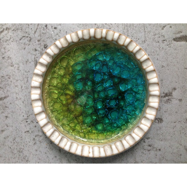 Ceramic Teal Crackle Glaze Dish Chairish