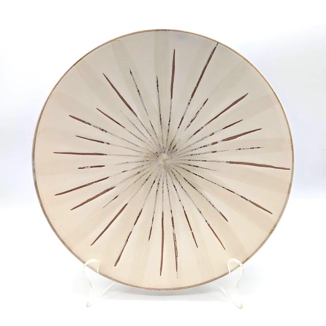 Offered is a vintage (2006) Pier 1 "Sanctuary" pattern stoneware serving platter. The retired pattern was a mid-century...