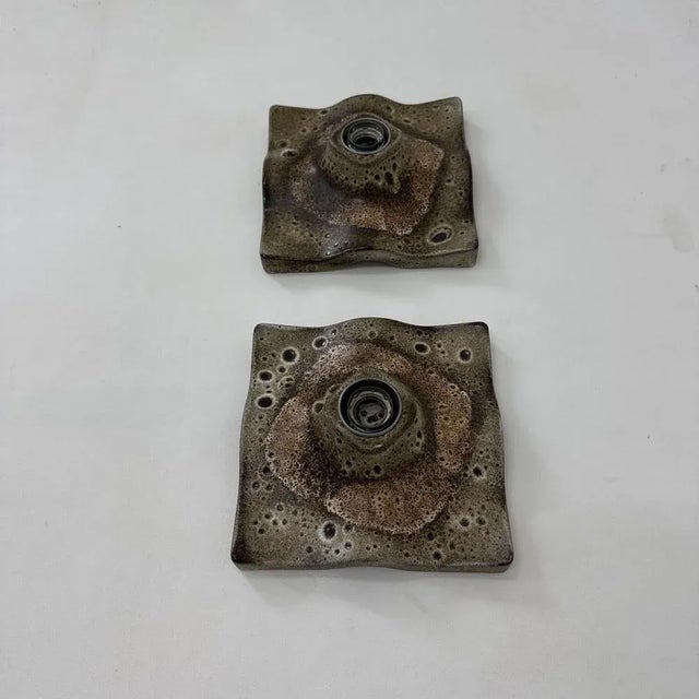 Brown Mid-Century Wavy Ceramic Wall Lamps, 1970s, Set of 2 For Sale - Image 8 of 18